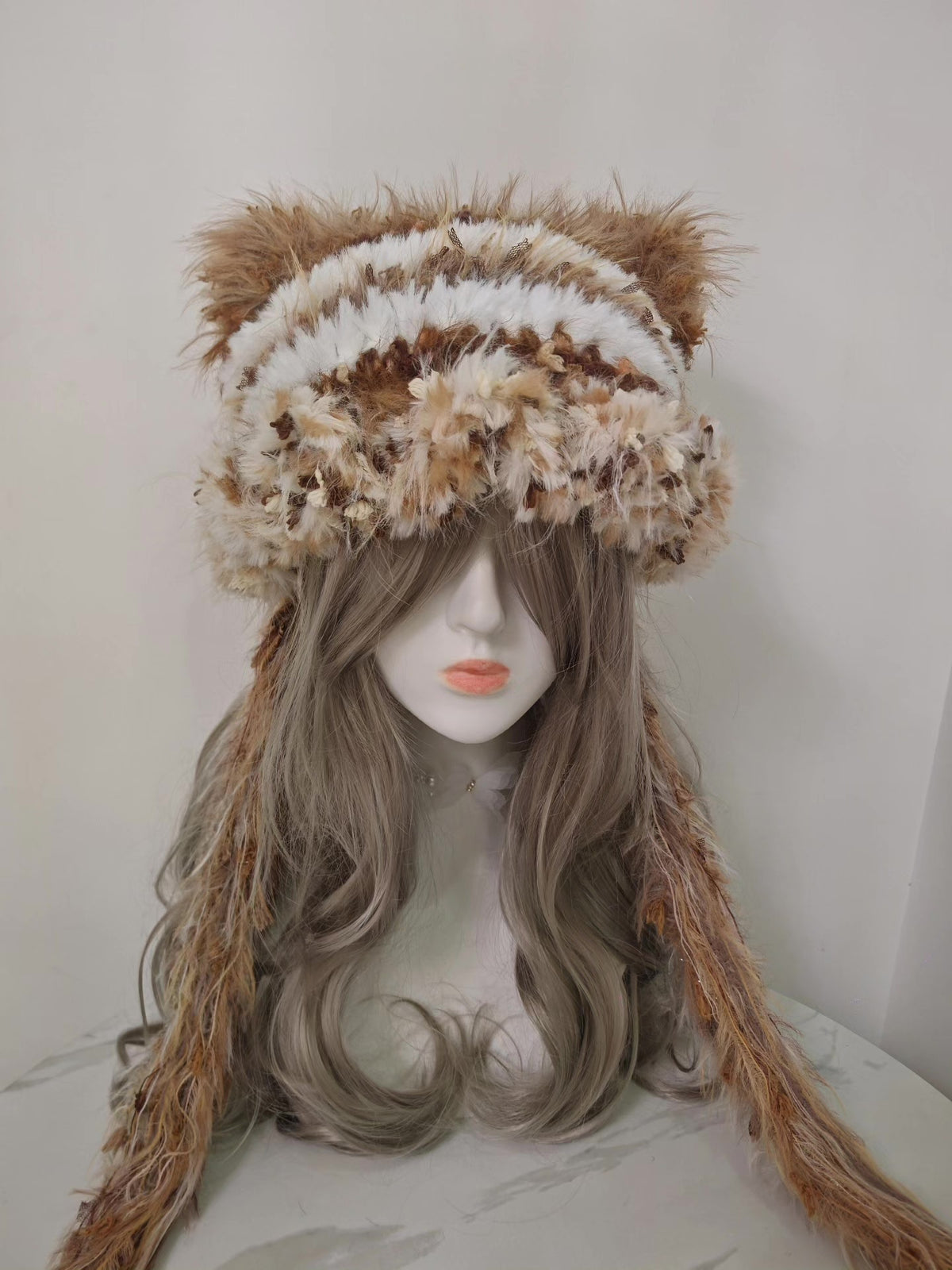 Furry Cat Ear Hat Brown