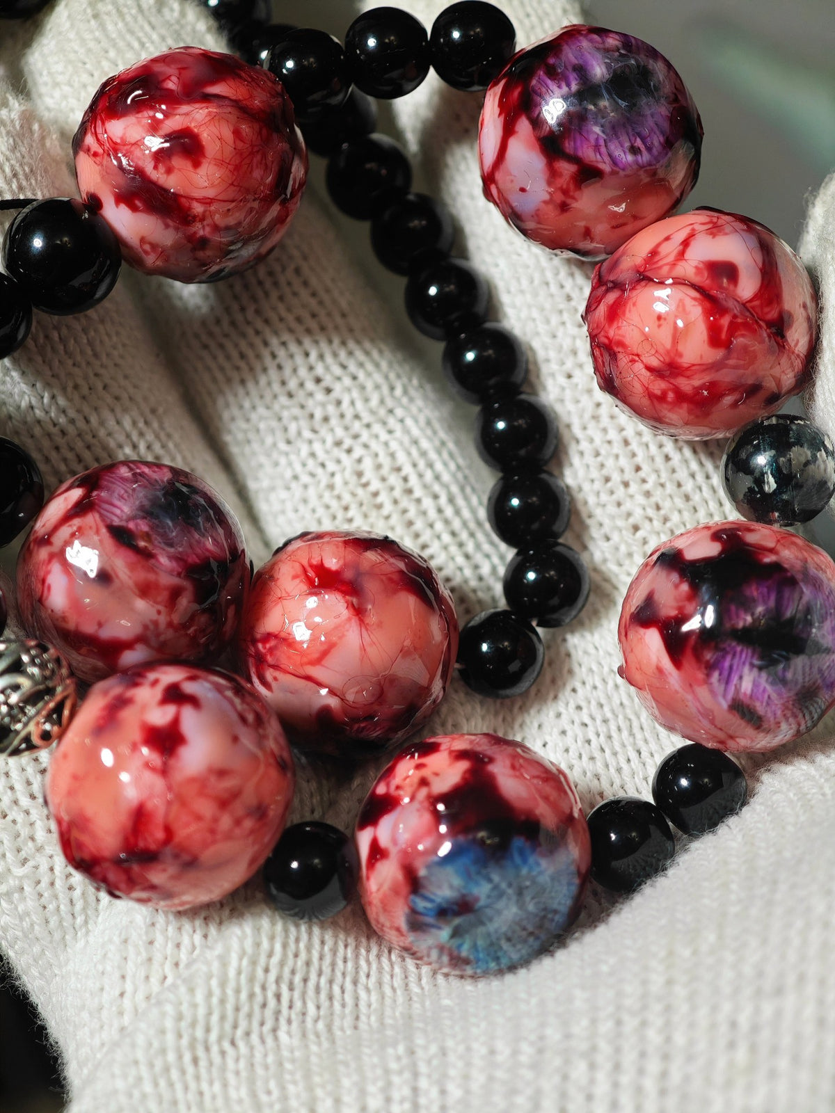 Cthulhu Obsidian Eye Bead Bracelet