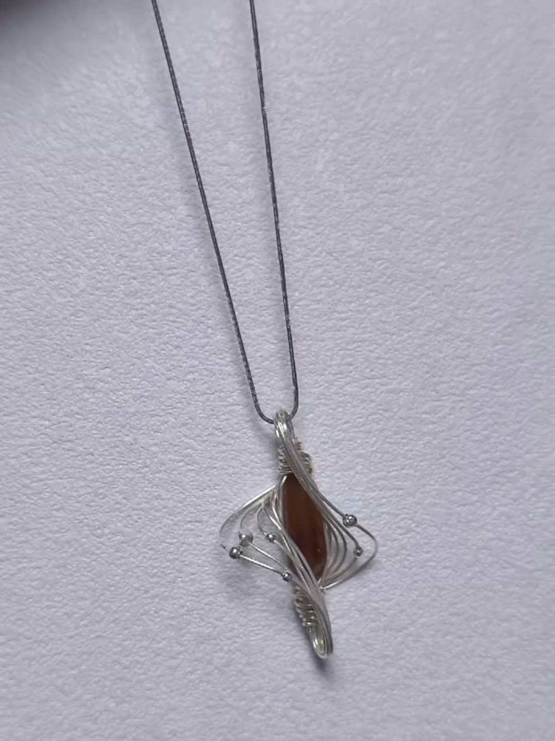Silver Wire Wrapped Red Stone Necklace