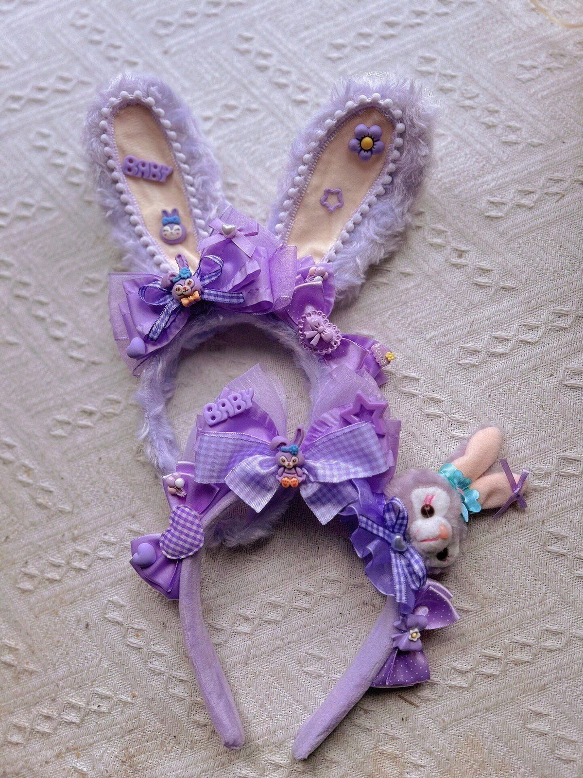 Purple Bunny Ear and Doll Plush Headbands