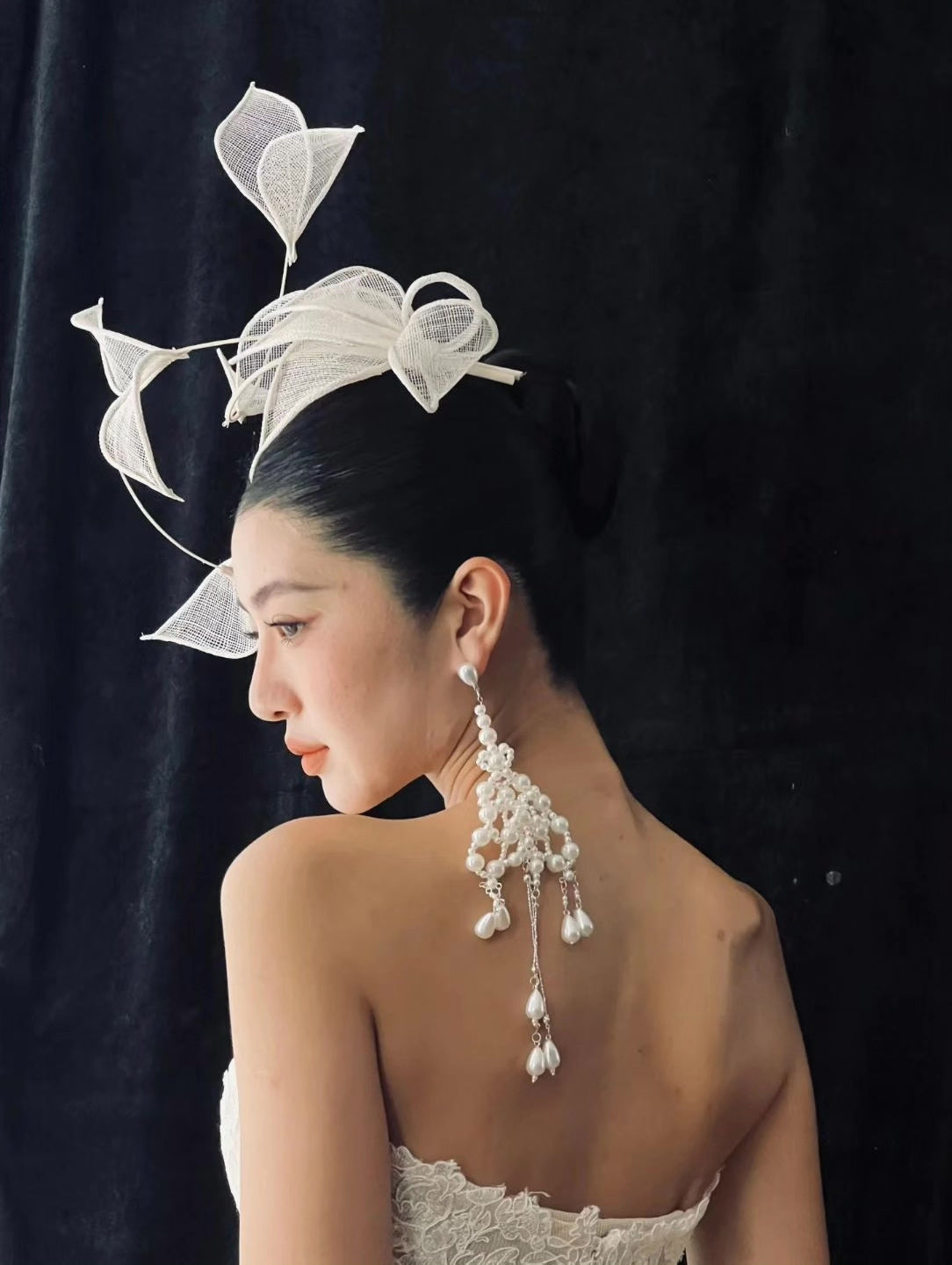 White Mesh Leaf Headpiece
