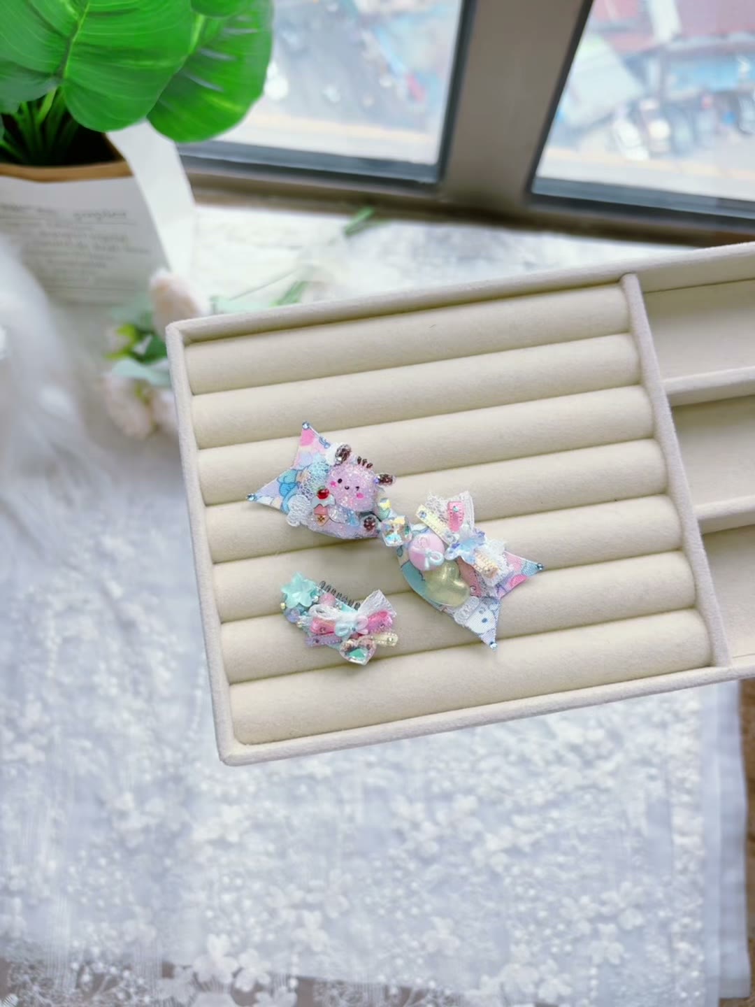 Handcrafted Pet Hair Clips Pastel Blue Set