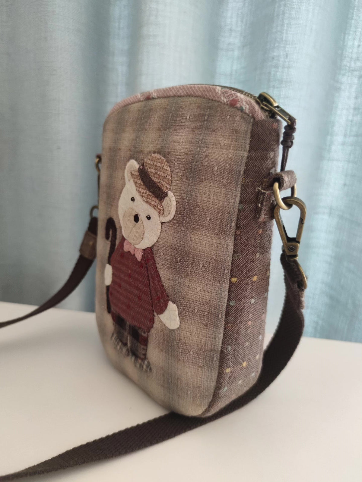 Bear Applique Patchwork Crossbody Phone Bag