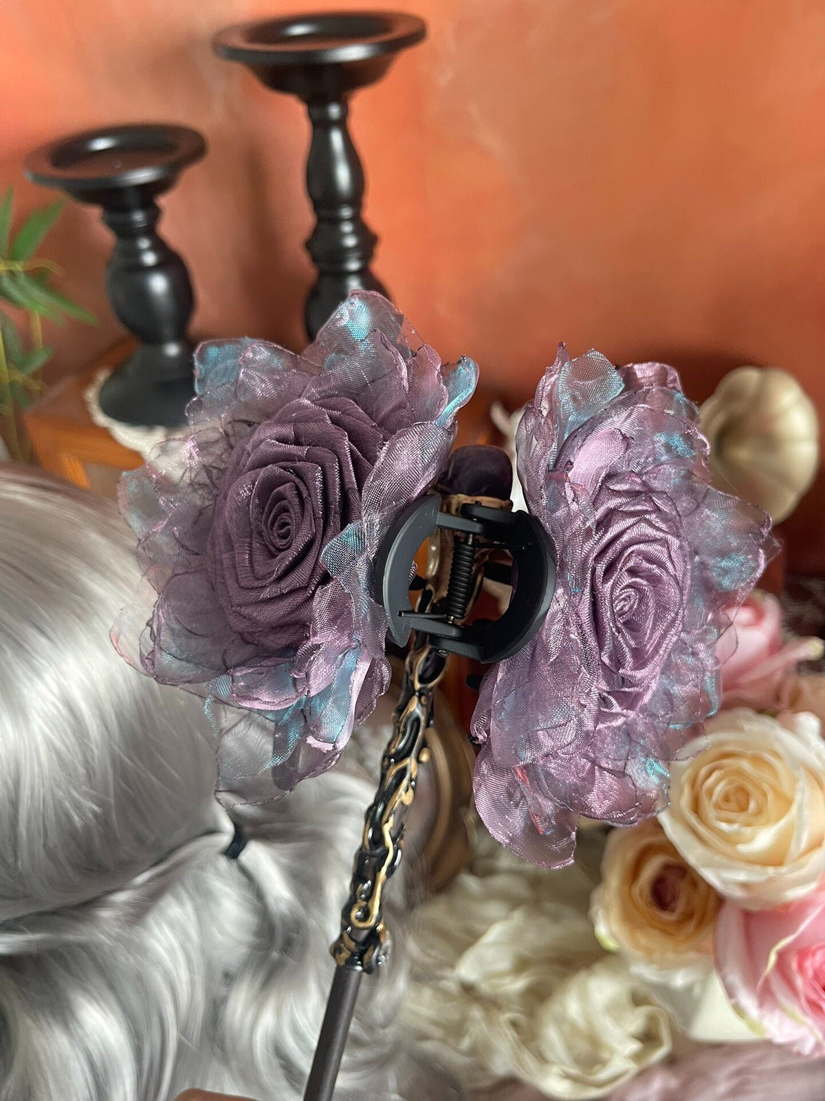 Laser Purple Fabric Rose Hair Claw Clip