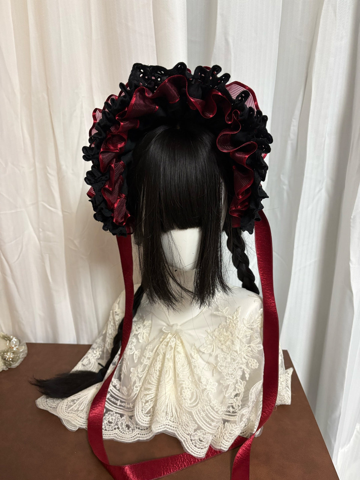 Black Red Dual Use Lolita Bonnet Headband