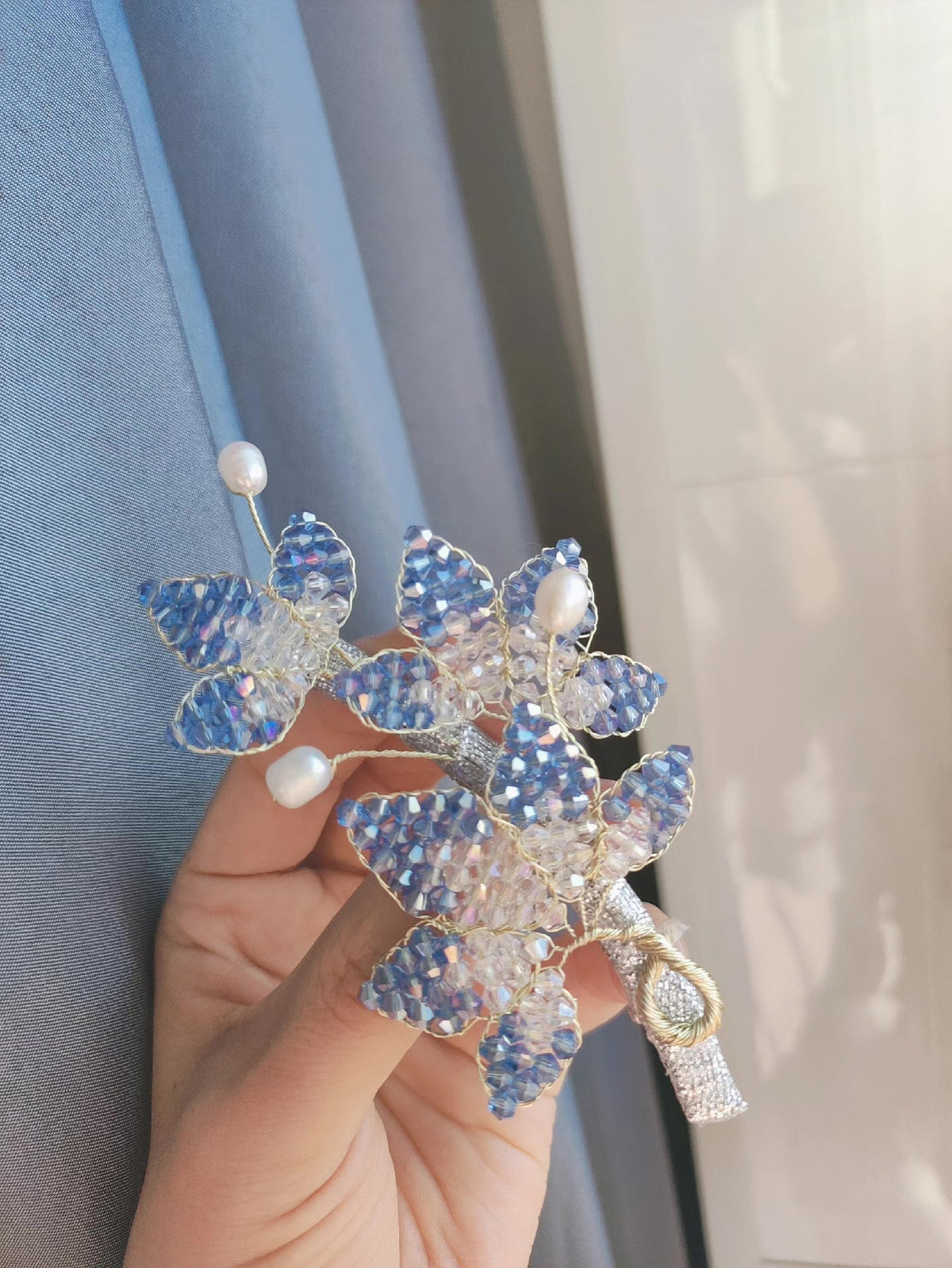 楓のクリスタルビーズパッチンヘアクリップ