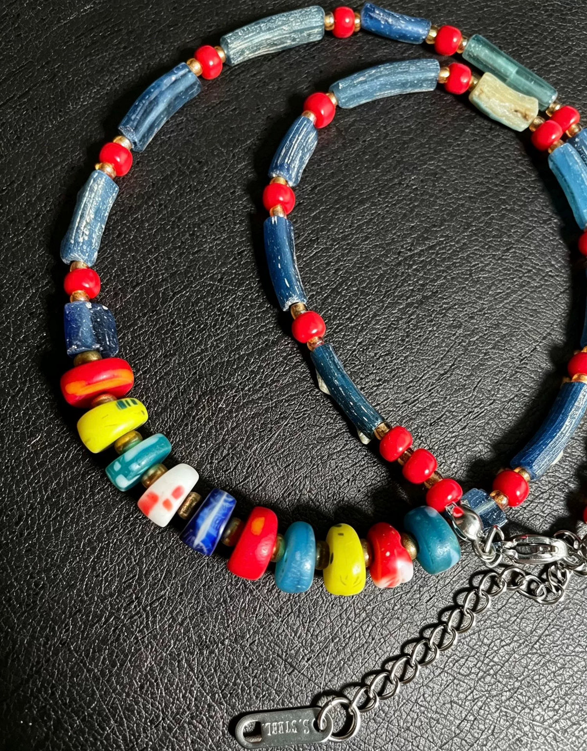 Antique Roman Glass Beaded Necklace Blue
