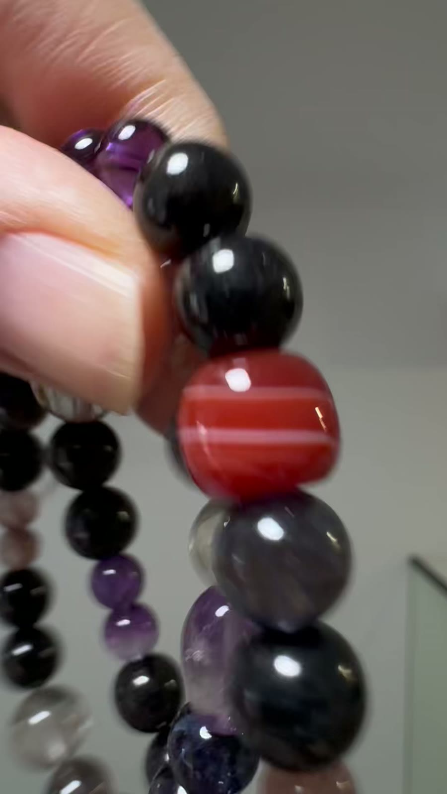 Doppelstriges Rutilquarz-Amethyst Perlenarmband