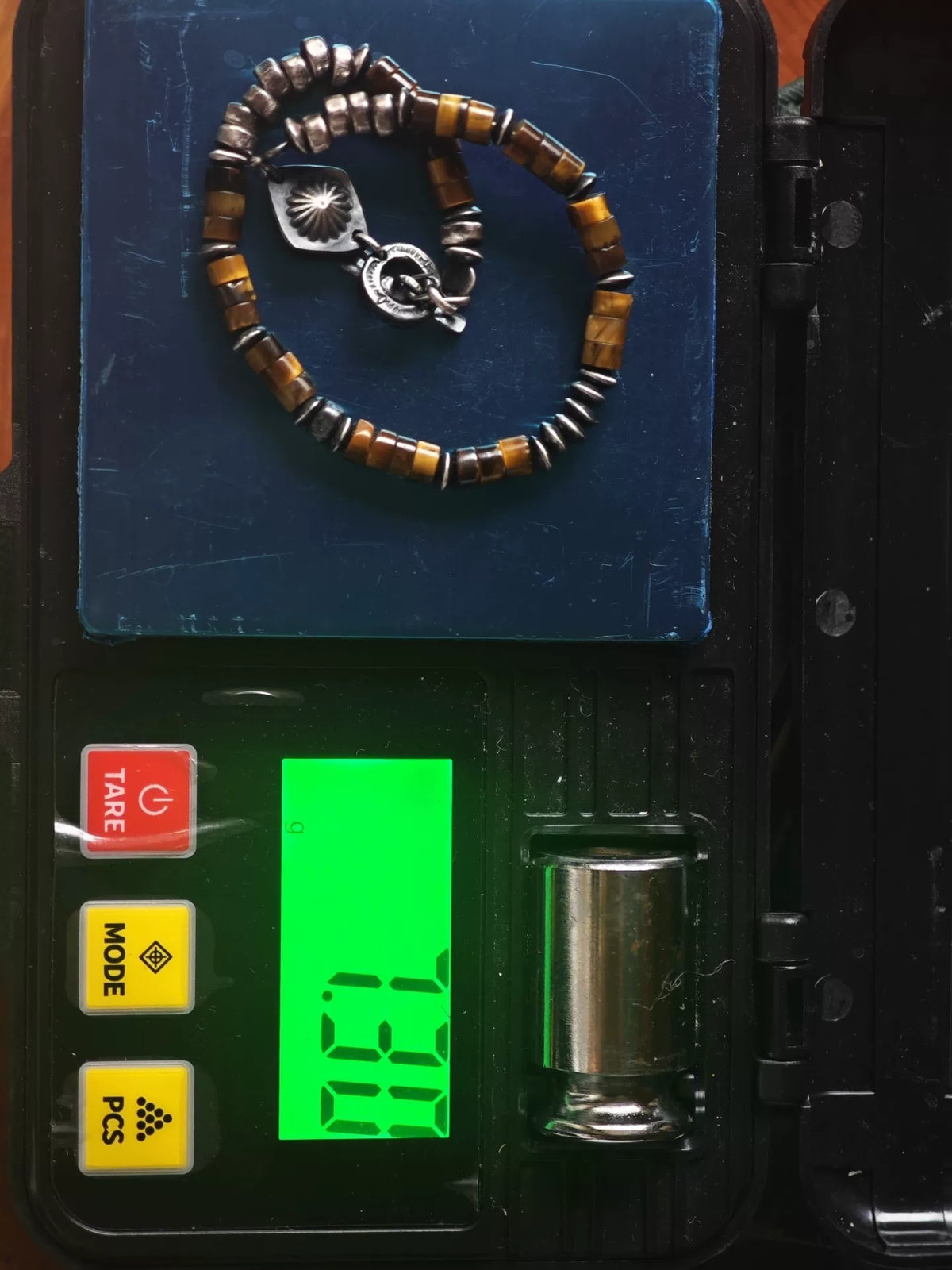 Braccialetto in occhio di tigre e argento 925 stile Navajo