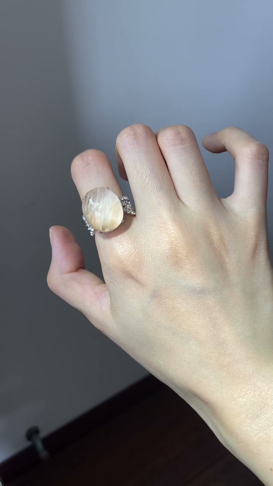 Orange Rabbit Hair Crystal Ring S925 Zilver