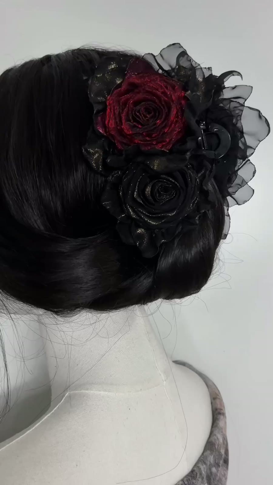 Black Organza Rose Hair Clip
