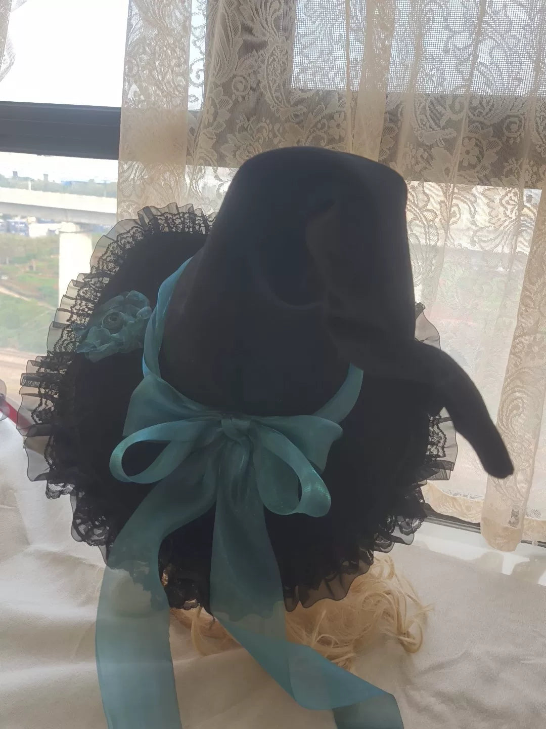 Black Wide Brim Twist Witch Hat
