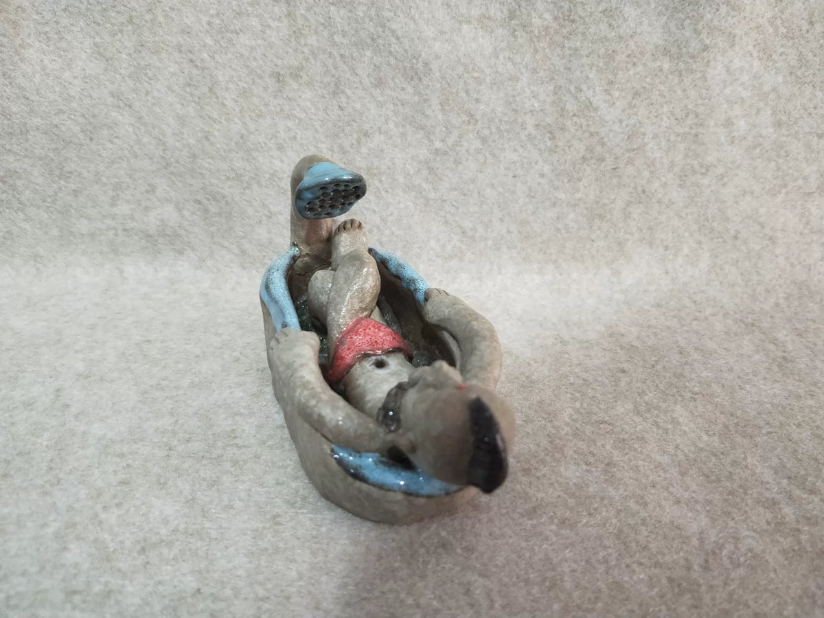 Handmade Ceramic Figurine Man in Bathtub