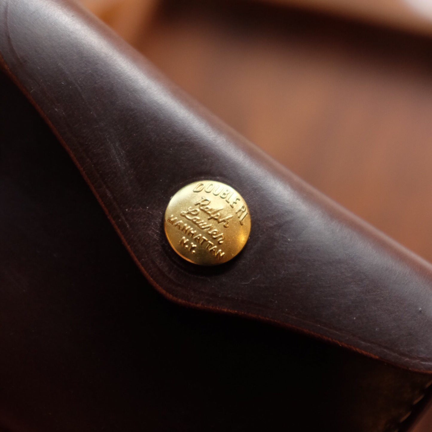 Brown Full-Grain Leather Flap Snap Card Case