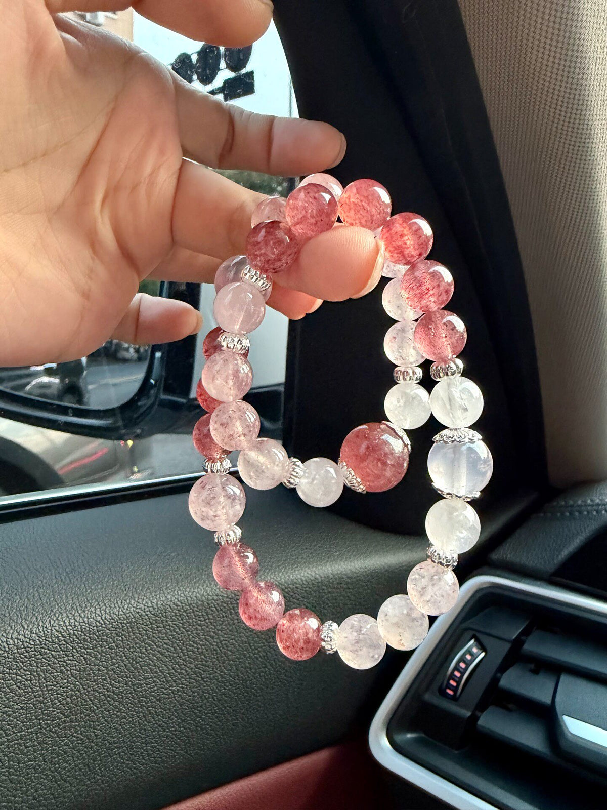 Double Strand Strawberry Quartz Jelly Crystal Bracelet
