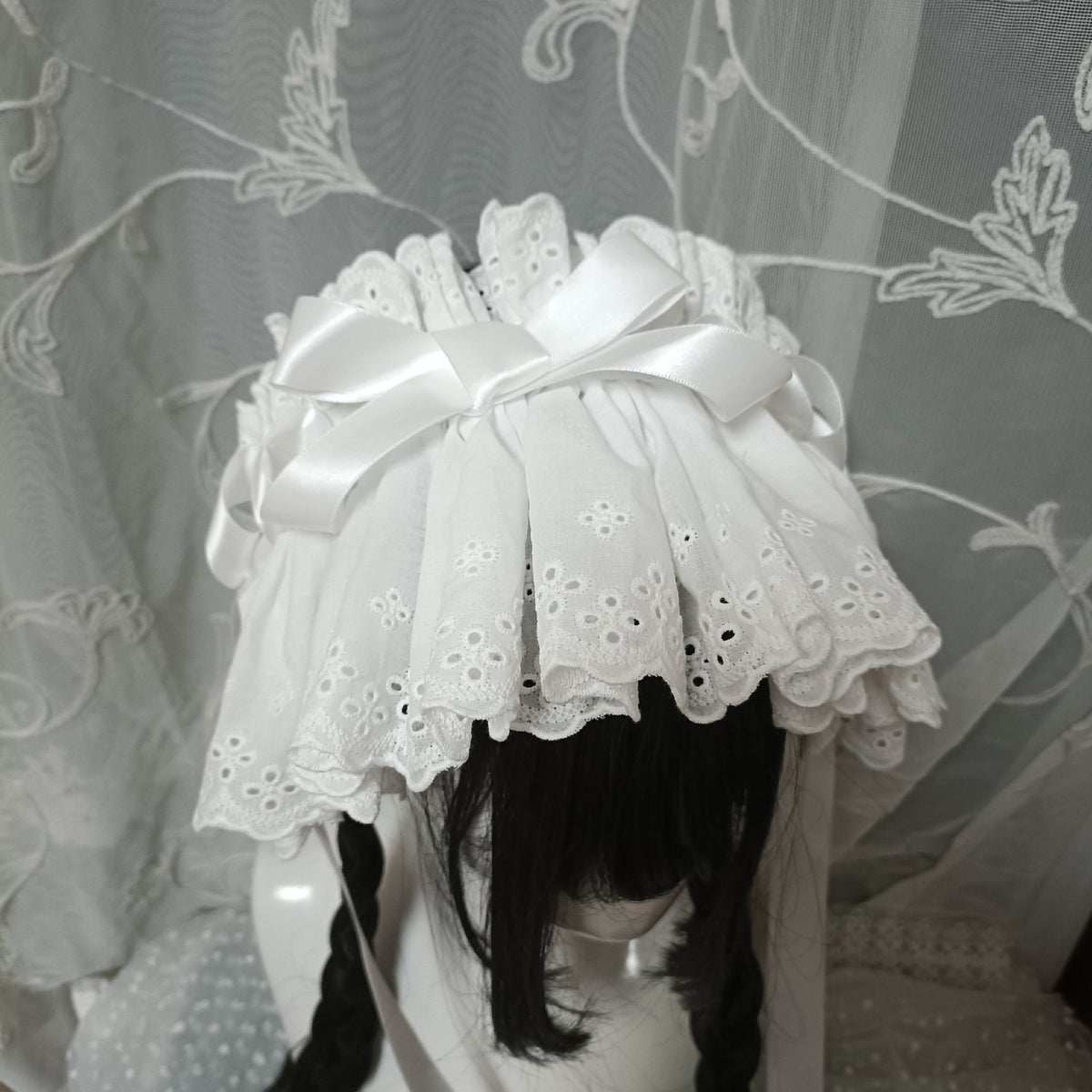 White Cotton Lace Lolita Bonnet Headband