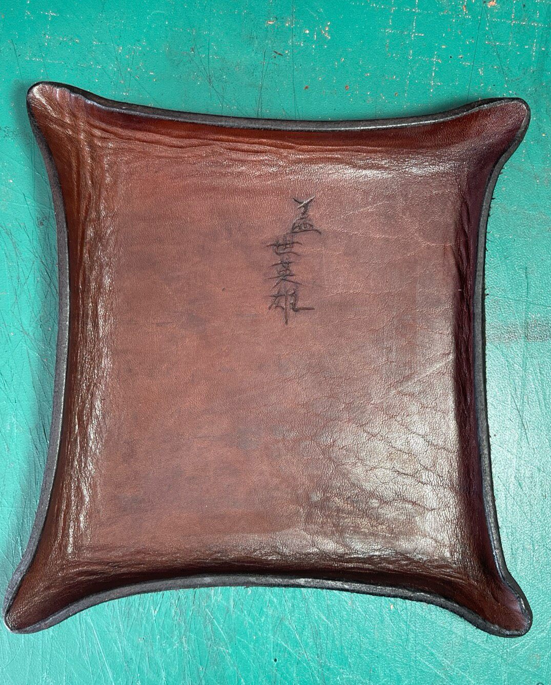 Hand-Carved Leather Tray with Upturned Corners
