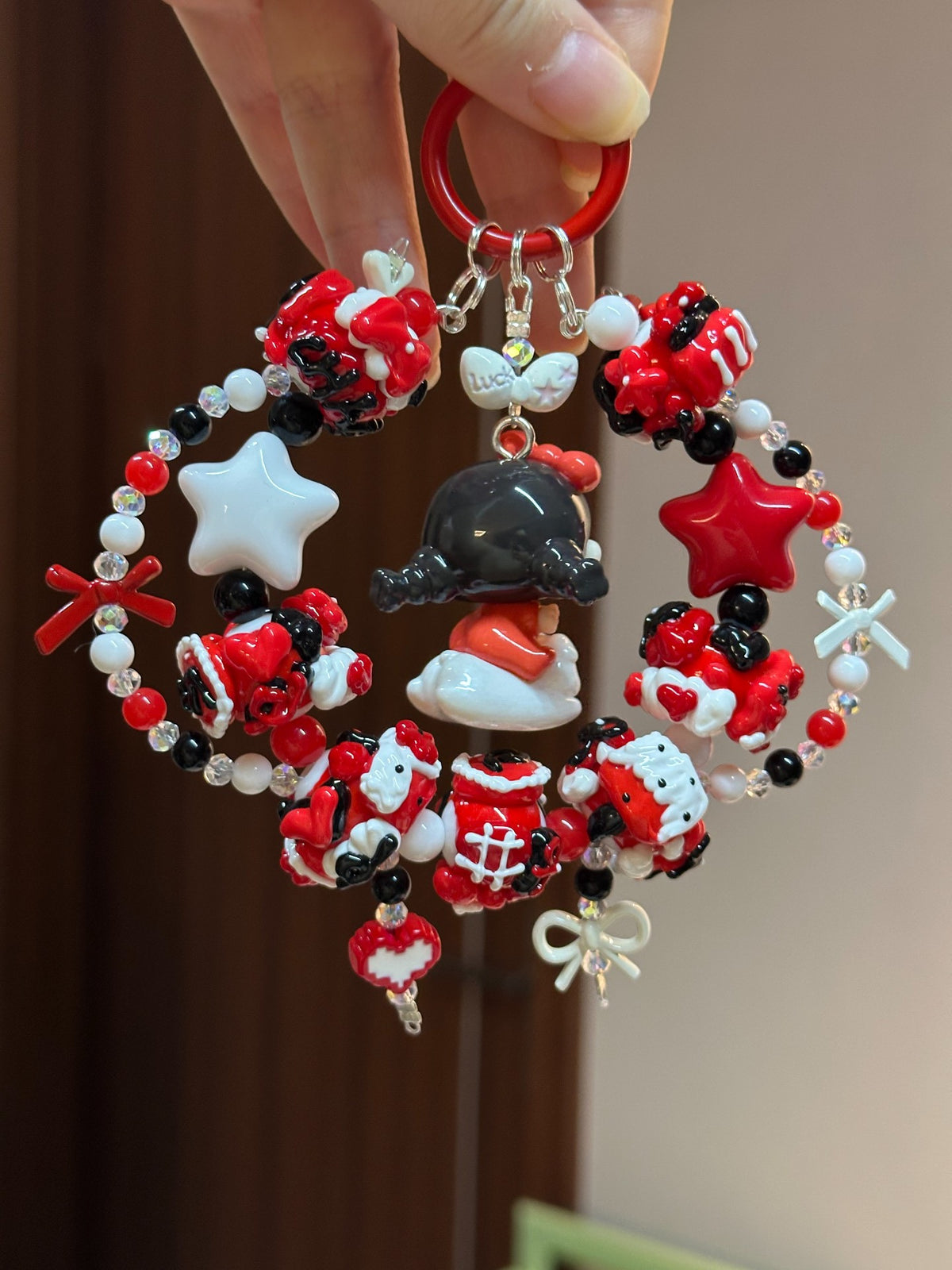 Red Black Beaded Girl Figurine Keychain