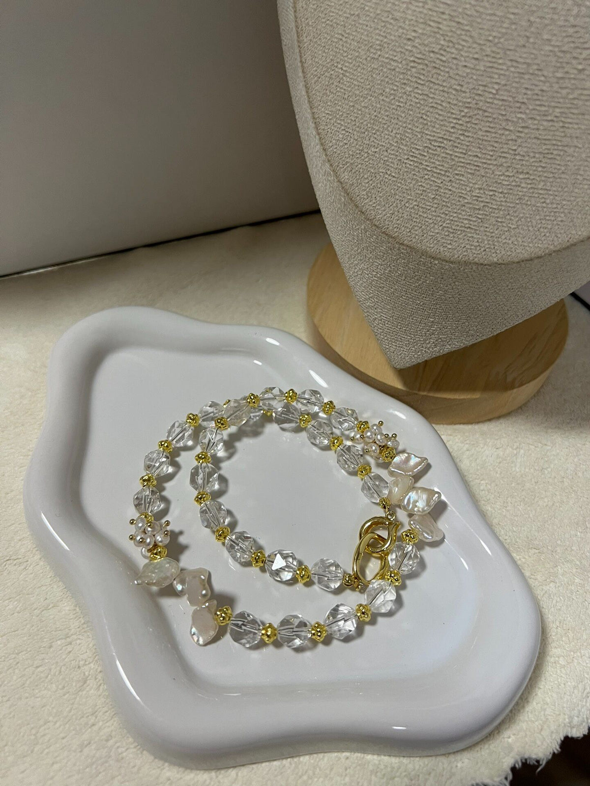 Faceted Clear Quartz Pearl Necklace