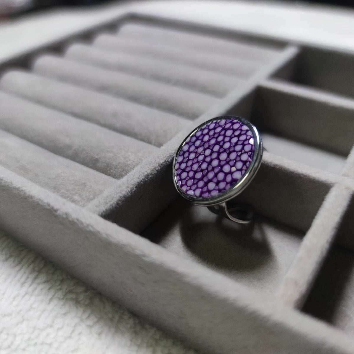 Lavender Stingray Skin Adjustable Ring