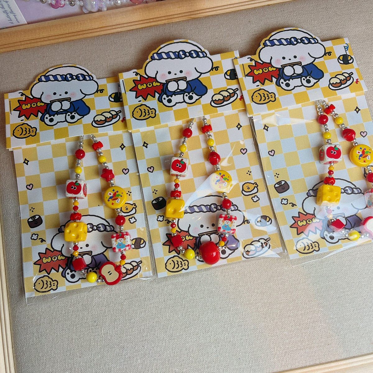 Apple Bead Phone Chain Red Yellow