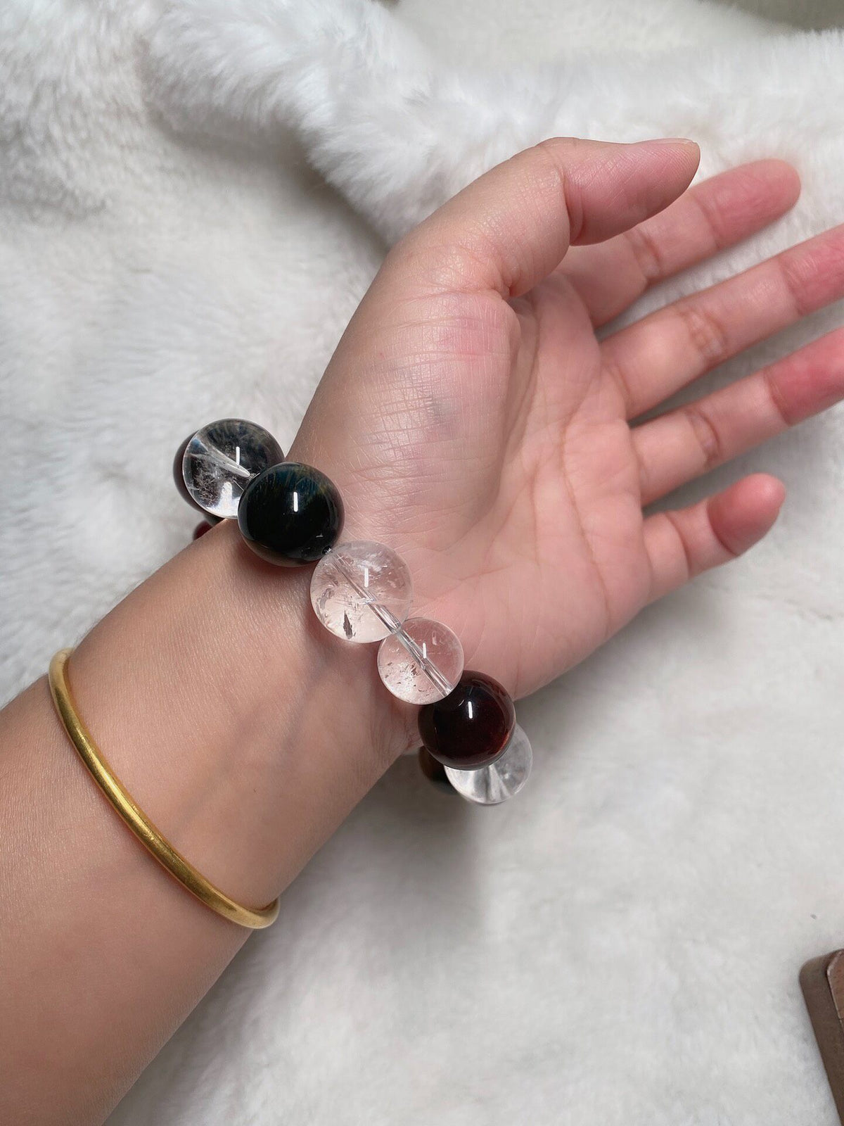 White Phantom Quartz Tiger Eye Beaded Bracelet