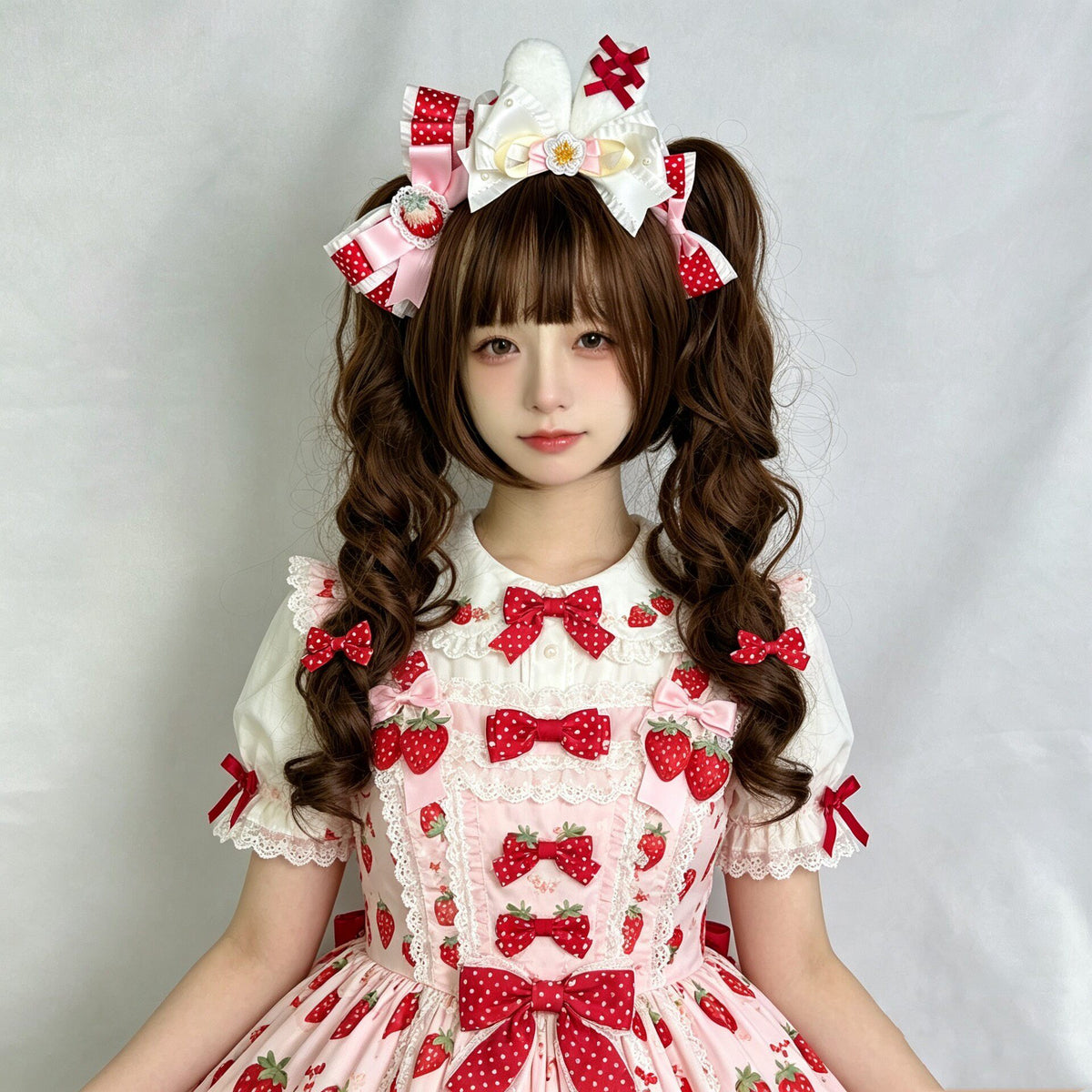 Strawberry Rabbit Ear Lolita Headband Red White