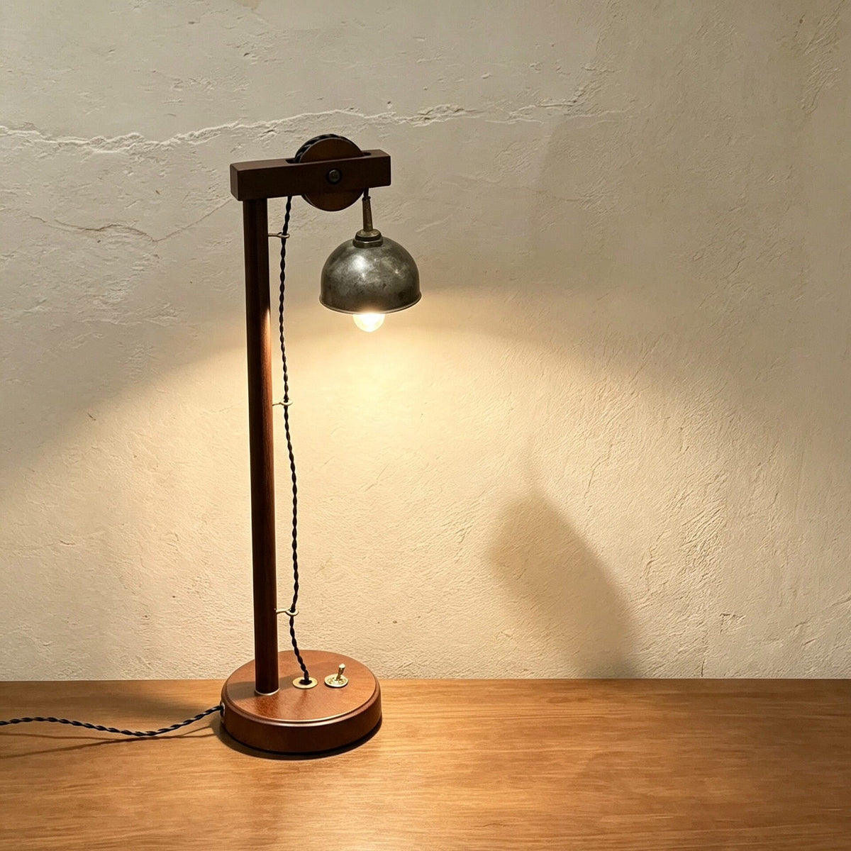 Vintage Solid Wood Table Lamp Industrial Design