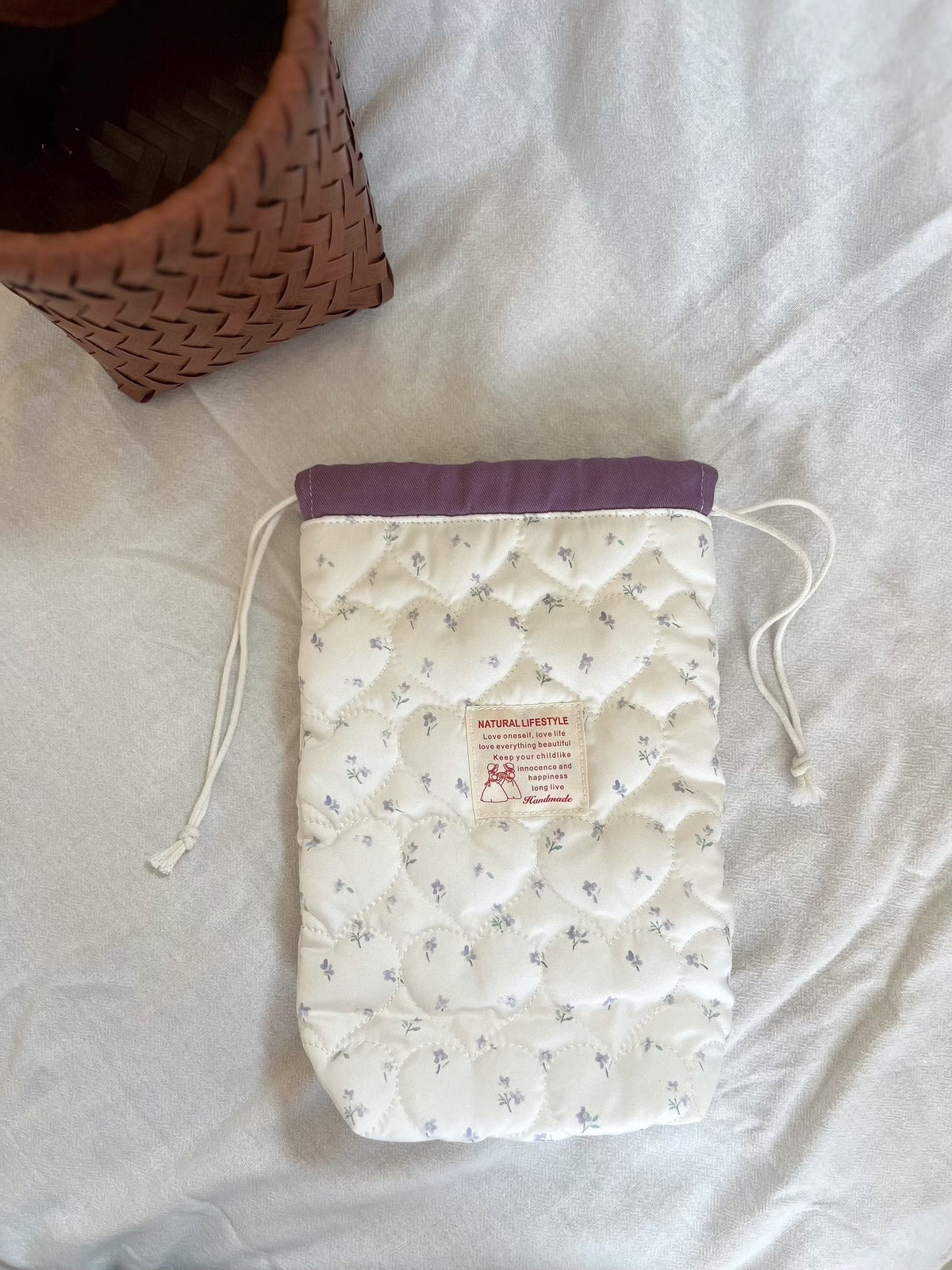 Handmade Quilted Floral Drawstring Pouch