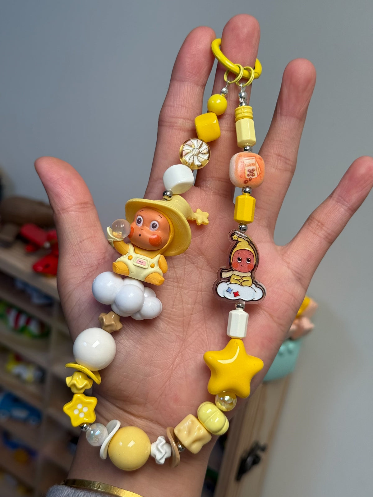 Yellow Character Cloud Beaded Phone Strap Keychain