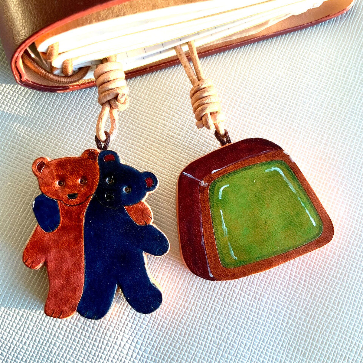 Handpainted Leather Charm Keychain Pendant