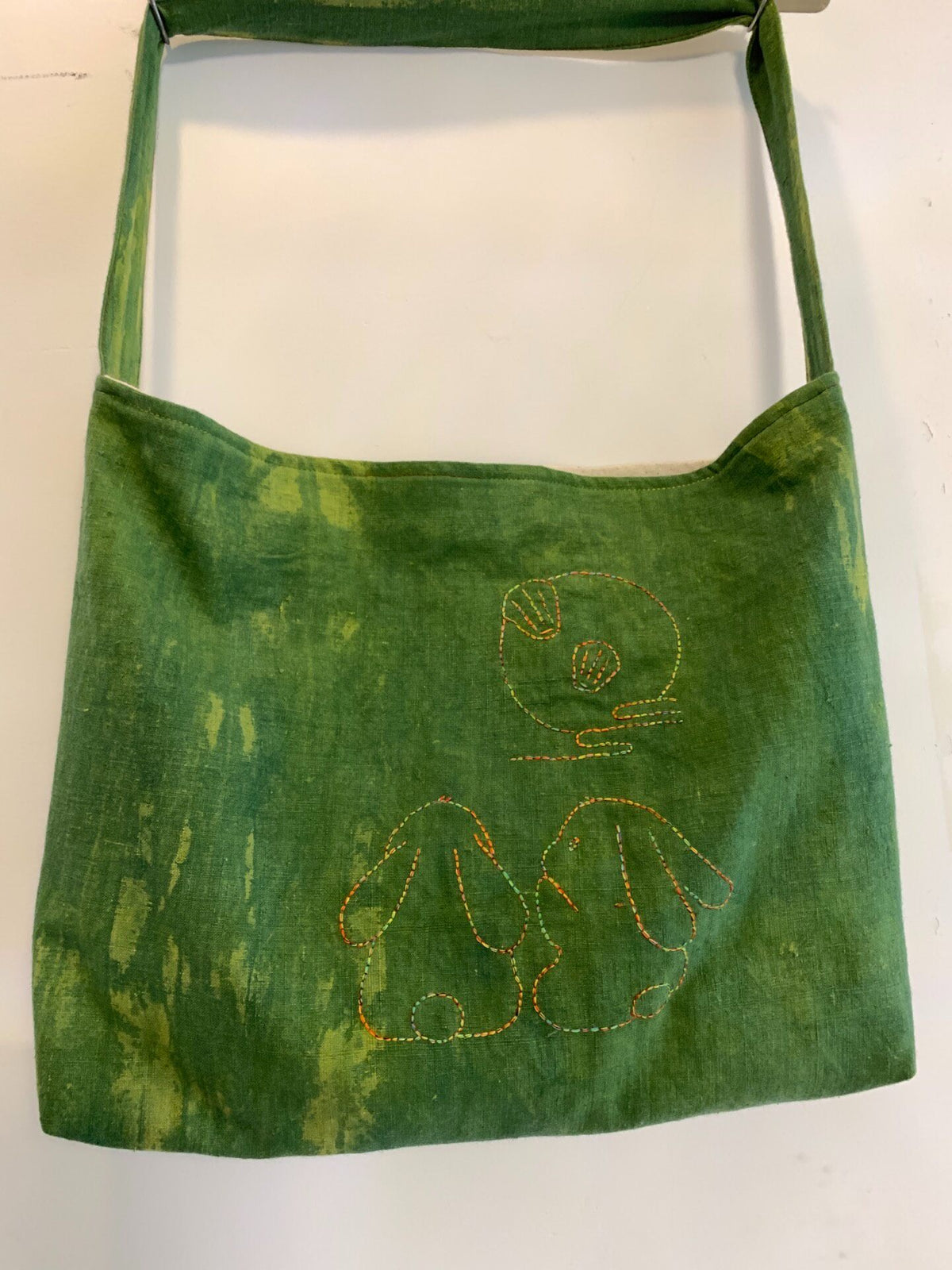 Handwoven Plant Dyed Rabbit Embroidery Tote Bag