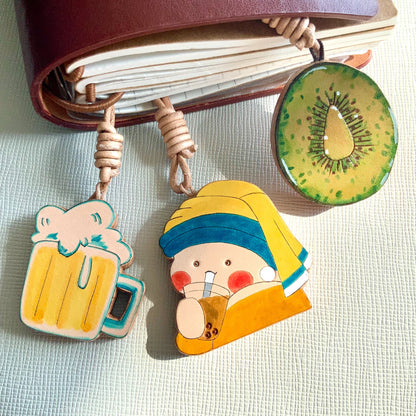 Set of 3 Hand-Painted Vegetable-Tanned Leather Charms