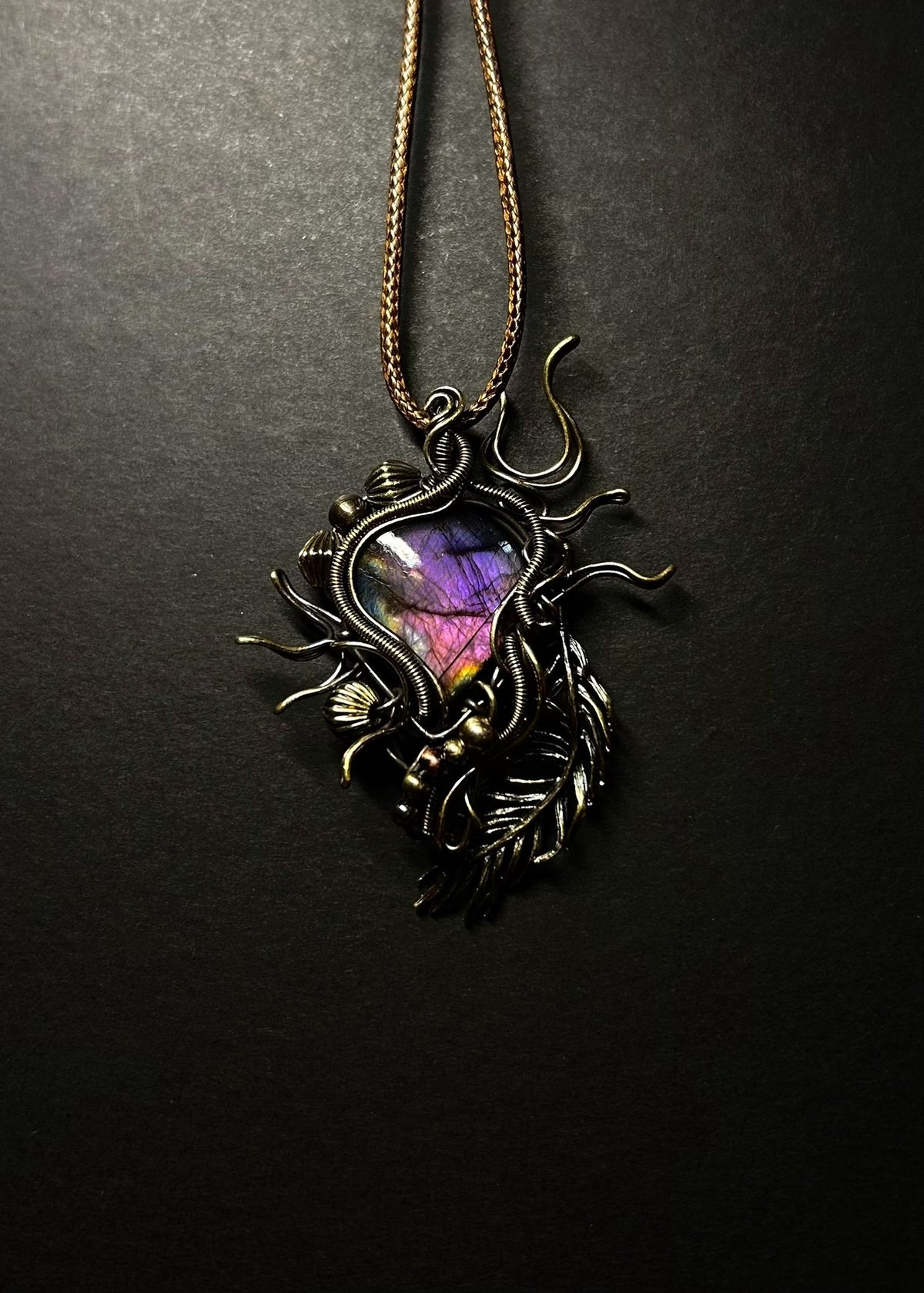 Labradorite Wire Wrapped Pendant Feather
