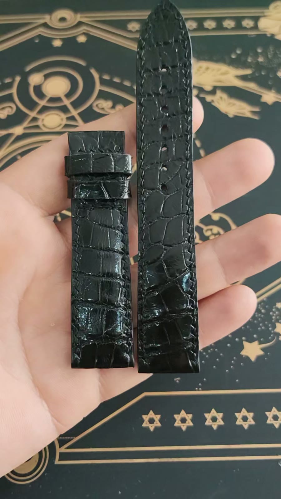 Crocodile Leather Watch Strap 20mm Black