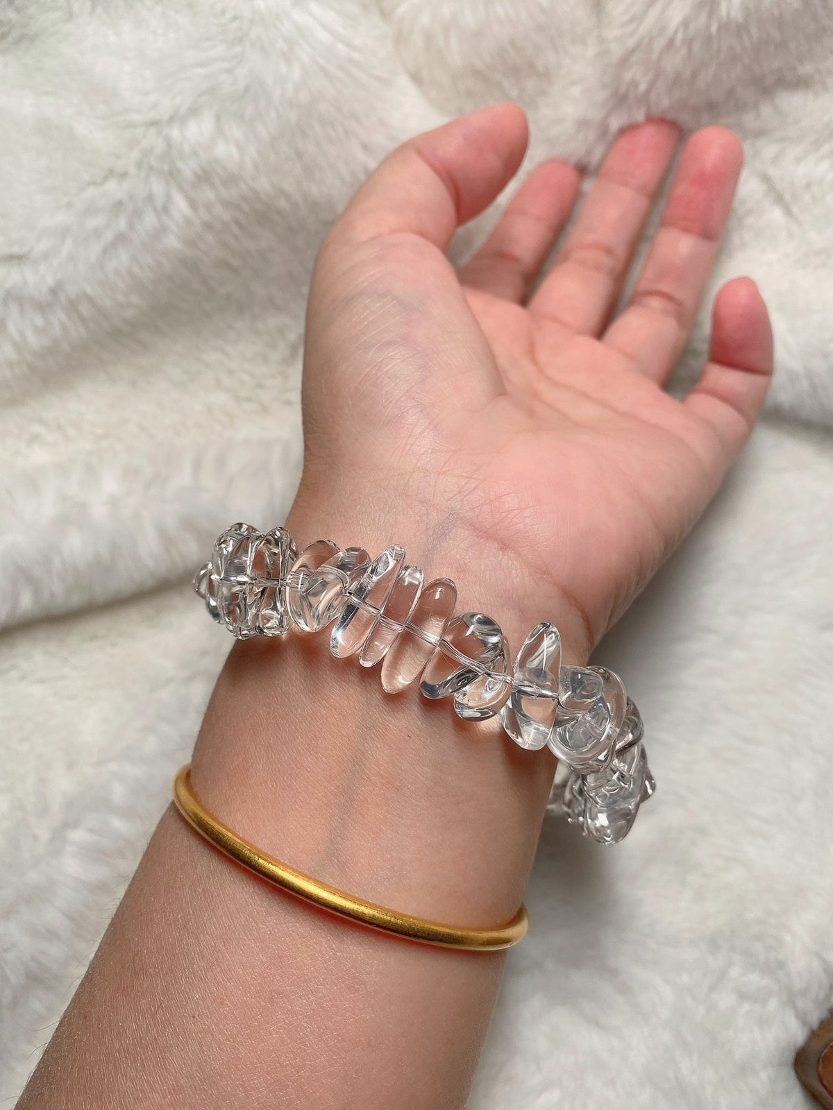 White Quartz Rabbit Hair Crystal Point Bracelet