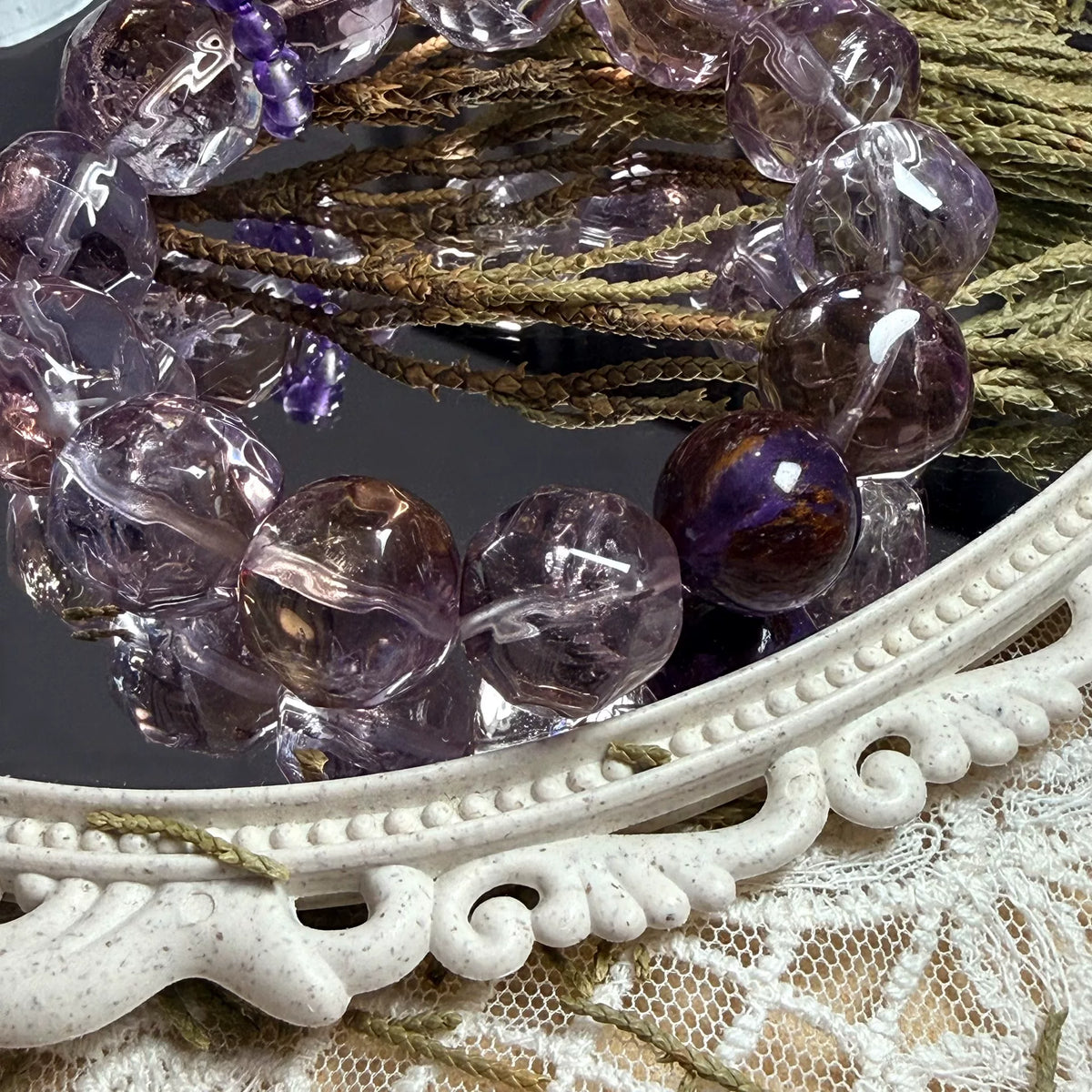 Natural Ametrine Amethyst Phantom Quartz Beaded Bracelet