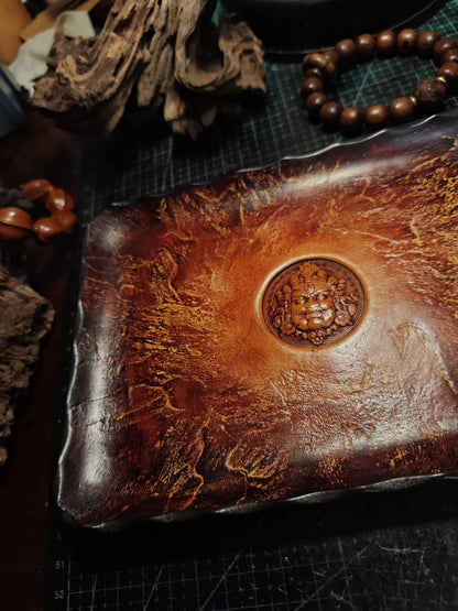 4mm Top-Grain Cowhide Leather Tray with Embossed Face Design, 15x20cm