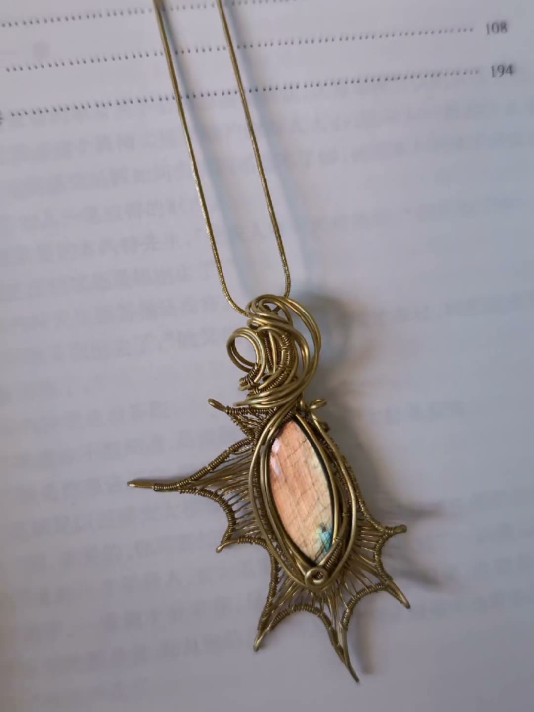 Labradorite Pendant Necklace Brass Wire Wrapped