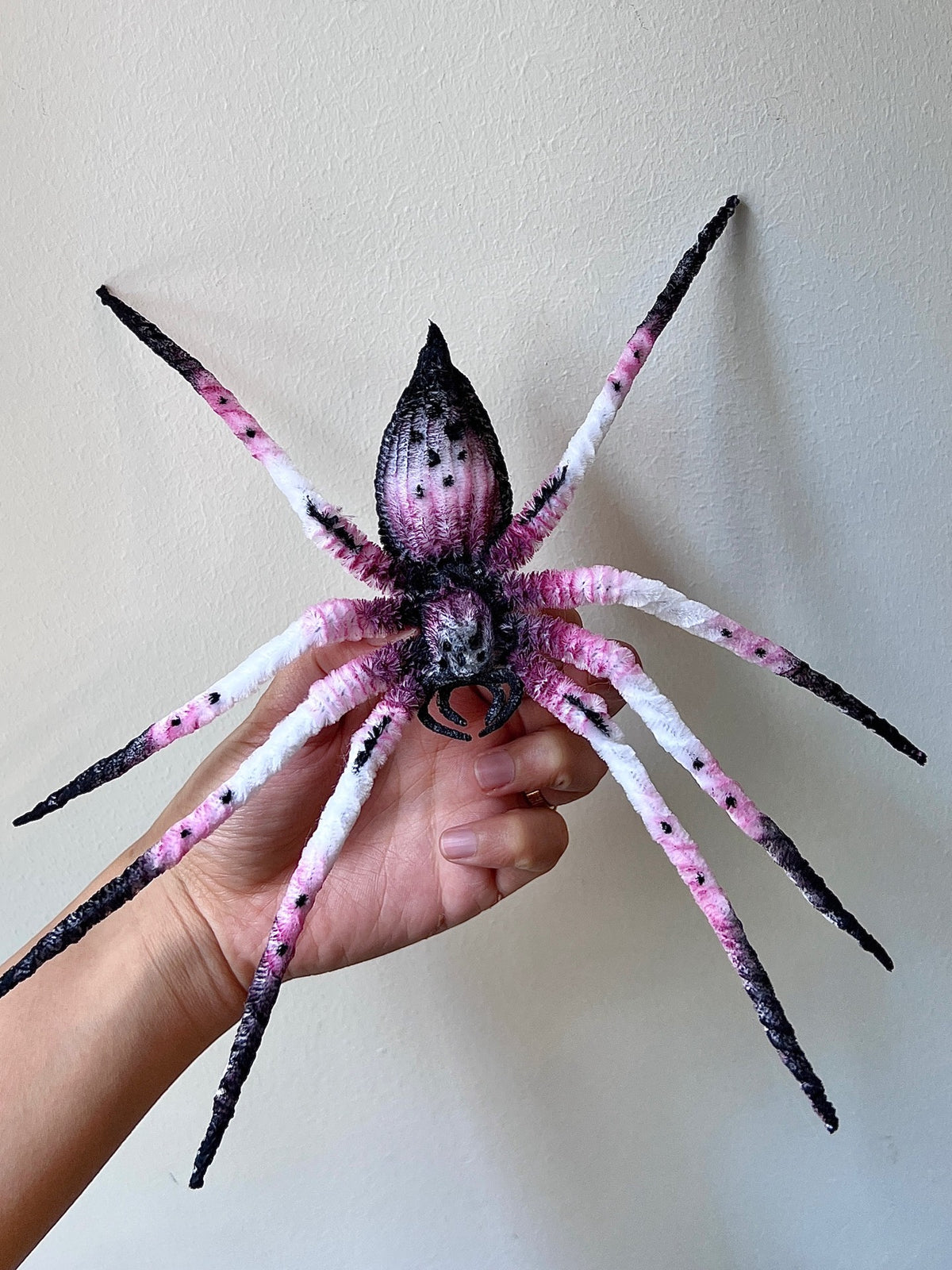 Chenille Stem Spider Figure Pink Black