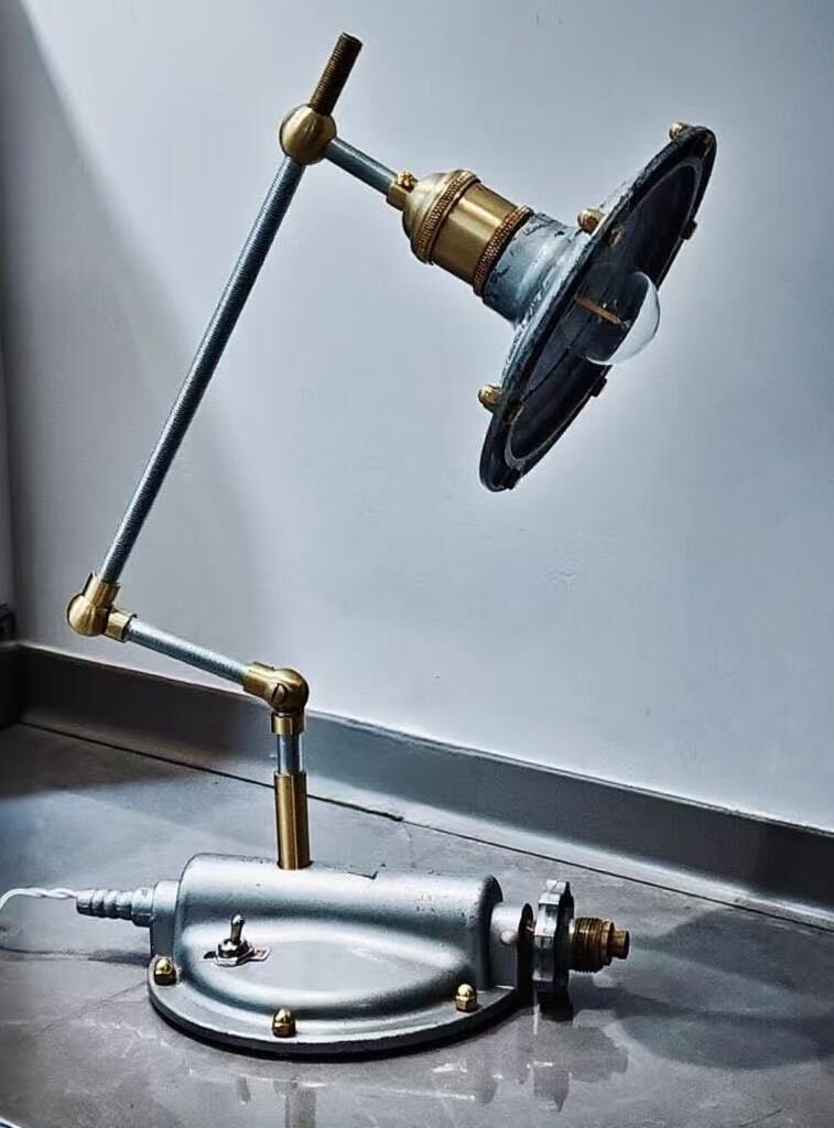 Industrial Desk Lamp with Brass Accents