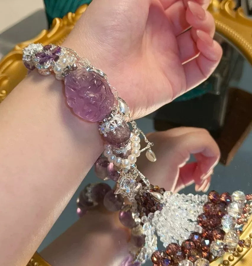 Bracciale in Ametista Doppia Volpe con Nappa