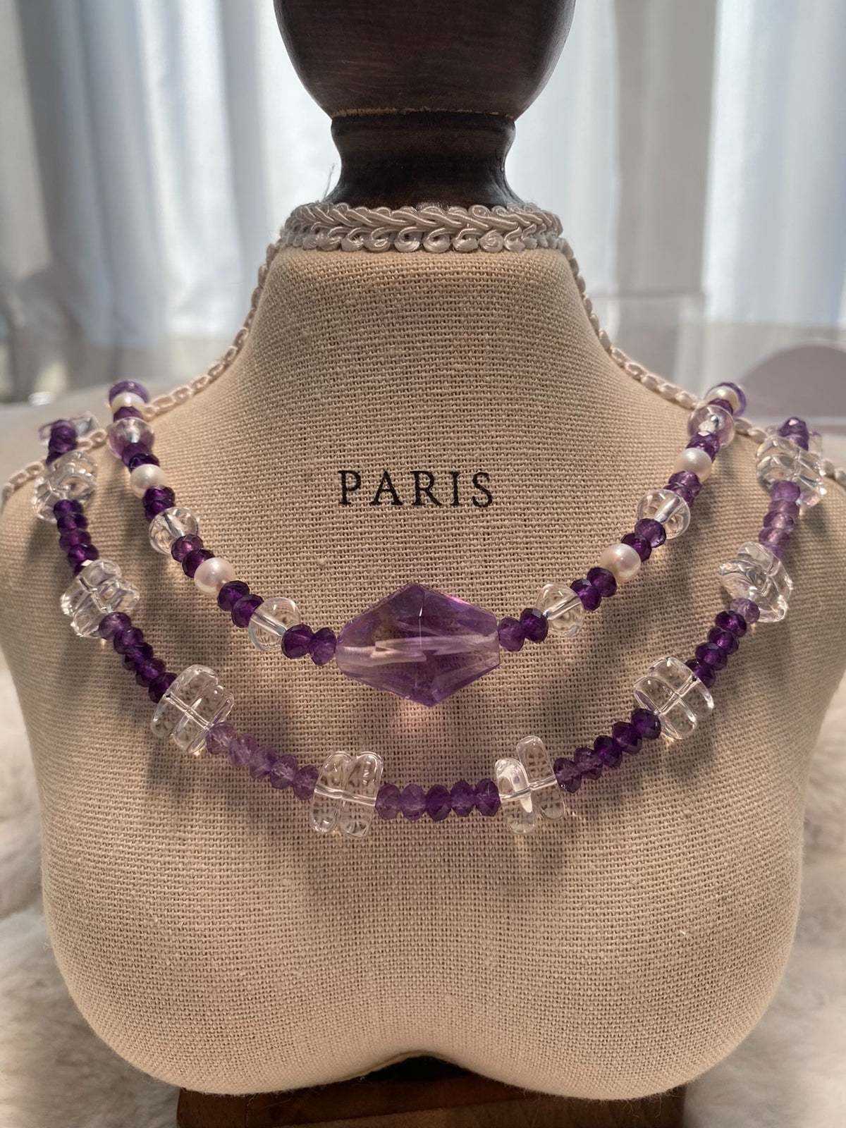 Amethyst and White Crystal Necklace