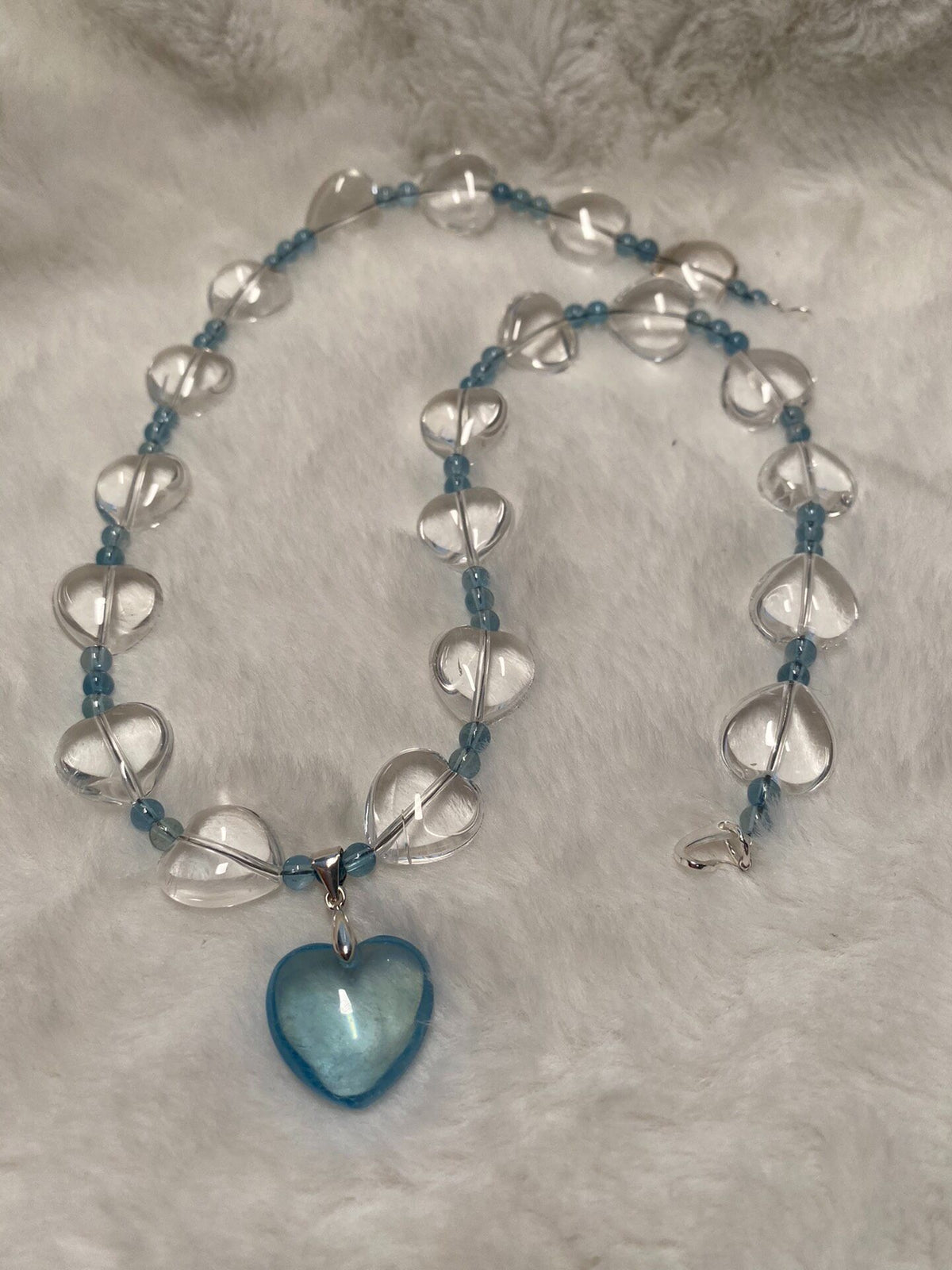 Clear Quartz Aquamarine Heart Beaded Necklace