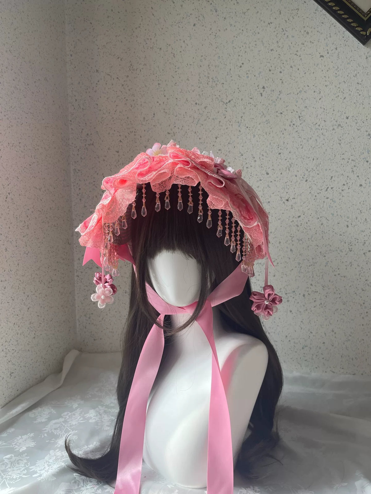 Gorro Lolita de encaje rosa