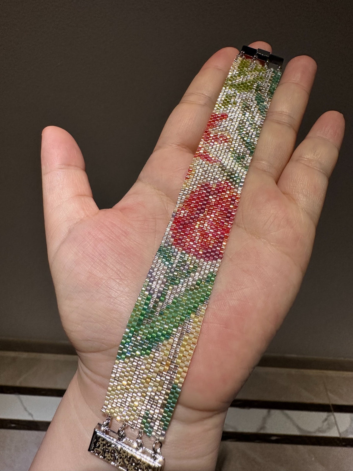 Handwoven Tulip Seed Bead Wide Bracelet