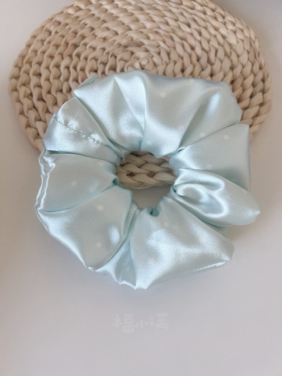 Mint Satin Polka Dot Handmade Scrunchie