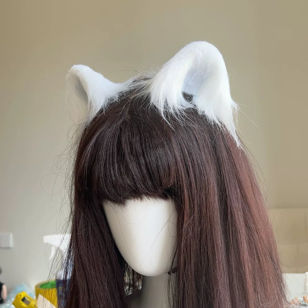 Oreilles d'animal cosplay Arknights Aurora en fausse fourrure blanche
