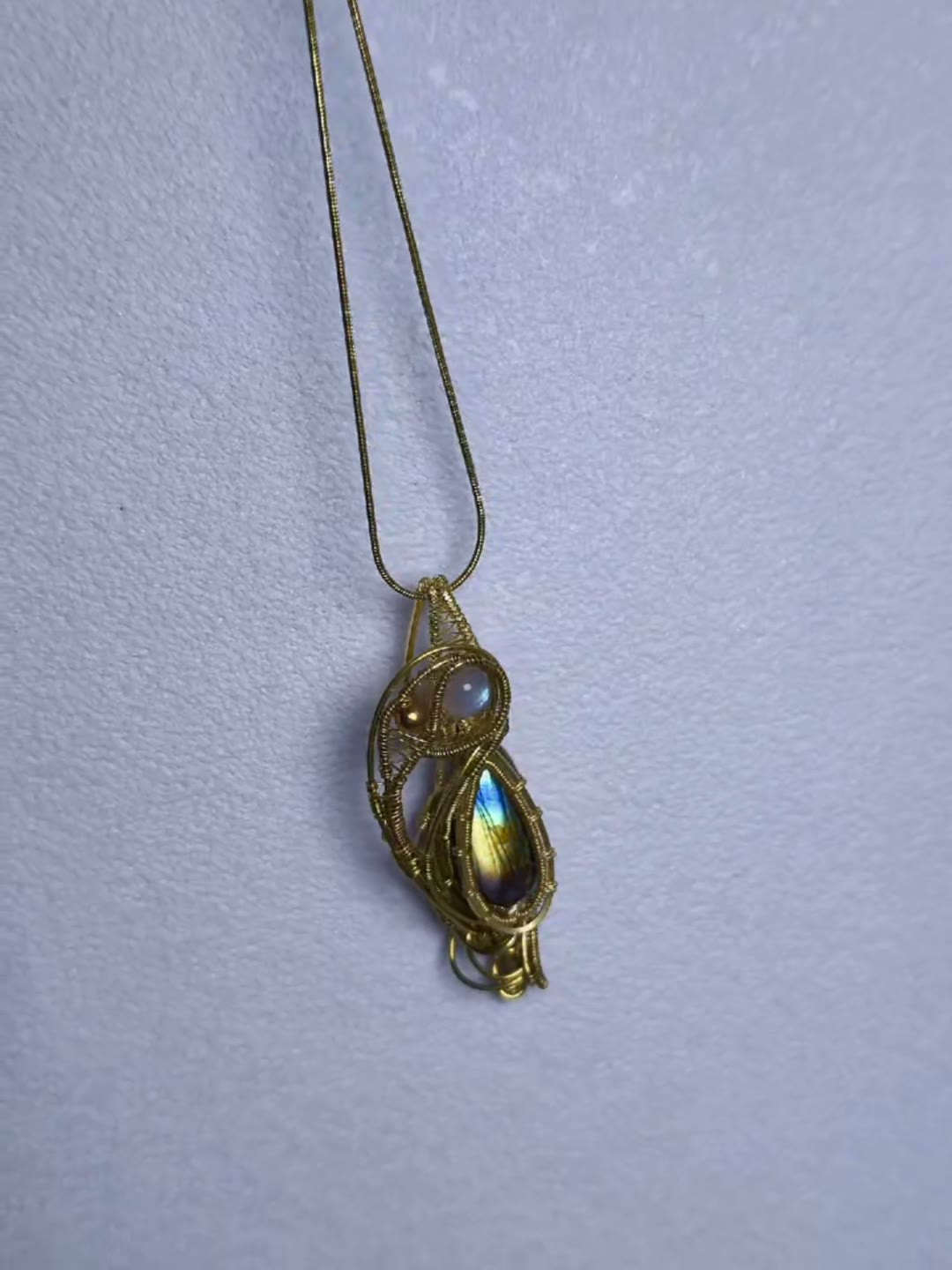 Labradorite Brass Wire Wrapped Pendant Necklace