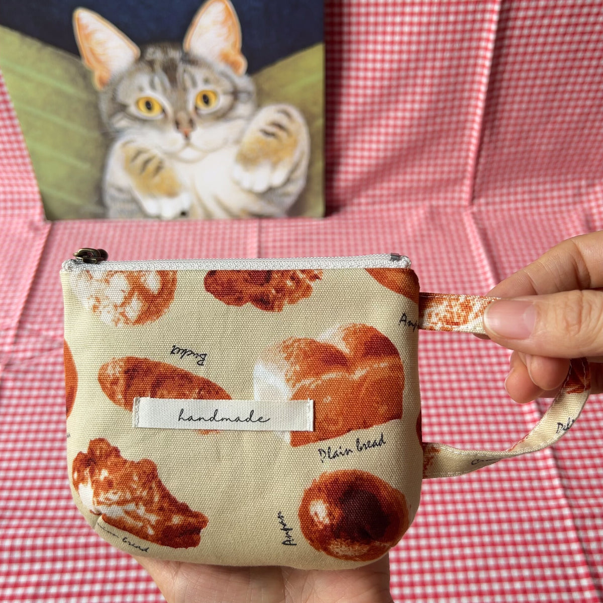 Handmade Canvas Bread Print Zipper Pouch